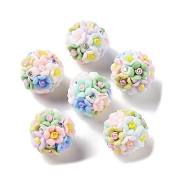 Colorful Luminous Resin Pave Rhinestone Beads, Glow in the Dark Flower Round Beads with Porcelain, Colorful, 19mm, Hole: 2mm