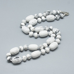 Howlite Natural Howlite Beaded Necklaces, with Alloy Lobster Clasps, Barrel, 18.1 inch~18.5  inch(46~47cm), Barrel: 14x10mm
