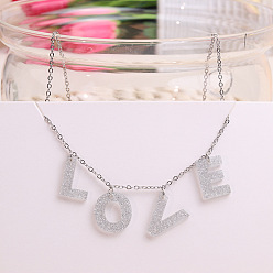 Argent Saint-Valentin acrylique mot amour charmes bavoirs colliers, avec des chaînes en acier inoxydable, argenterie, 15.75~17.72 pouce (40~45 cm)