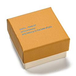 Orange Cardboard Jewelry Set Box, Word Printed Jewelry Storage Case for Brooch, Ring, Earring Packaging, Square, Orange, 5.1x5.1cm, 46x46mm inner diameter