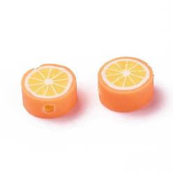 Orange Handmade Polymer Clay Beads, Orange Slice, Orange, 9.5~10x4.5mm, Hole: 1.8mm