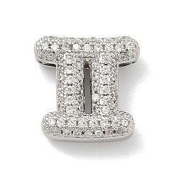 Близнецы Подвески из латуни с микропаве из прозрачных кубических цирконий в виде двенадцати созвездий, без кадмия и без свинца, долговечный, стойки покрытие, платина, Близнецы, 12x12x5 мм, отверстие : 3x2 мм