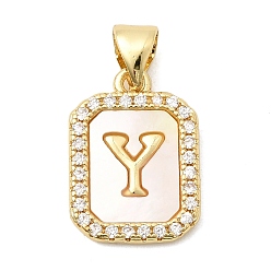 Letter Y Латунные микропаве прозрачные подвески с фианитом, с естественной оболочке, без кадмия и без свинца, долговечный, стойки покрытие, Письмо Y, 16.5x12x2 мм, отверстие : 4x3 мм