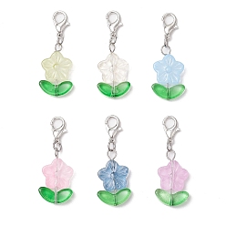 (52) Непрозрачная лаванда Стекло подвесные украшения, с цинковым сплавом застежками омаров коготь, цветок, разноцветные, 37 мм