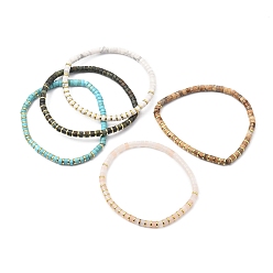 Mixed Stone Natural Gemstone Stretch Beaded Bracelets, with Electroplated Non-magnetic Synthetic Hematite Beads, Flat Round, Inner Diameter: 2-1/4 inch(5.8cm)