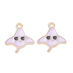 Thistle Alloy Enamel Pendants, Manta Ray with Glasses Charms, Golden, Thistle, 18.5x17x1mm, Hole: 1.6mm