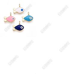 (52) Непрозрачная лаванда 40Шармы из сплава эмали, без кадмия и без свинца, золотой свет, рыба с оберегом от сглаза, разноцветные, 11x12x4 мм, отверстие : 1.6 мм
