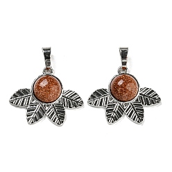 Камень с Пылевым Золотом Синтетические голдстоуновские подвески, стойки покрытие латунь лист прелести, платина, без кадмия и без свинца, 22x27x7 мм, отверстие : 8x5 мм