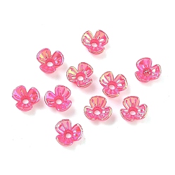 Темно-Розовый УФ-покрытие, непрозрачная акриловая крышка для шарика, радужный, 3-лепестков цветка, темно-розовыми, 6.5x7x3 мм, отверстие : 1.2 мм