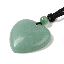 Green Aventurine Natural Green Aventurine Pendant Necklace with Nylon Cords, Heart, 27.17~28.35 inch(69~72cm)