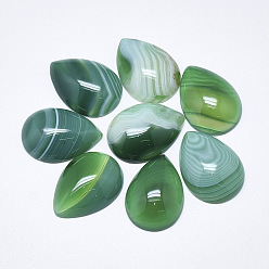 Sea Green Natural Banded Agate/Striped Agate Cabochons, Dyed, Teardrop, Sea Green, 25x18x6~7mm