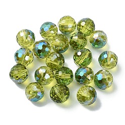 Olive Drab AB Color Plated Glass Beads, Faceted Round, Olive Drab, 10x9mm, Hole: 1.5mm