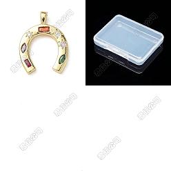 Настоящее золото 18K 5 кулоны из латуни с микрочастицами и кубическим цирконием., подкова, реальный 18 k позолоченный, 23x17.5x2 мм, отверстие : 2x4 мм