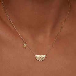 Citrine Rhinestone Teardrop & Lotus Pendant Necklace, Golden Stainless Steel Necklace, Citrine, 17.72 inch(45cm)