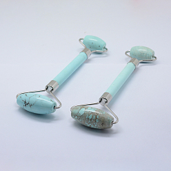 Synthetic Turquoise Synthetic Turquoise Massage Tools, Facial Rollers, with Alloy Findings, 14.5~15.5x5.1~5.5x1.8~2cm