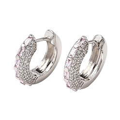 Pink Micro cuivres ouvrent zircons boucles d'oreilles, sans plomb et sans cadmium, crémaillère plaquage, plaqué longue durée, platine, rose, 17.5~18x4.5mm