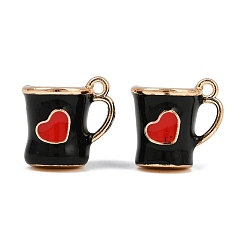 Черный Подвески из эмали и сплава, долговечный, стойки покрытие, реальный 18 k позолоченный, чашка с подвеской в виде сердца, чёрные, 17x14x10.5 мм, отверстие : 1.4 мм