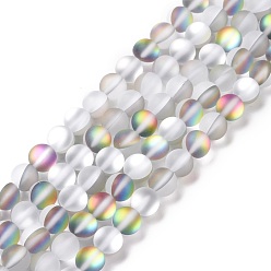 Gray Synthetic Moonstone Beads Strands, Holographic Beads, Dyed, Frosted, Round, Gray, 8mm, Hole: 1mm, about 45~47pcs/strand, 14~15 inch