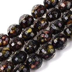 Black Resin Beads Strands, Bead in Bead, with Glass Imitation Stone Bead Inside, Round, Faceted(96 Facets), Black, 9~10mm, Hole: 0.7mm, about 49~51pcs/strand, 18.50~19.29 inch(47~49cm)