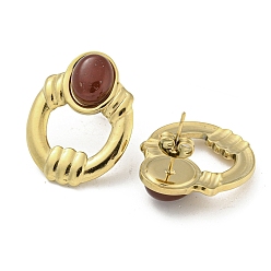 Carnelian Real 18K Gold Plated 304 Stainless Steel Oval Stud Earrings, with Natural Carnelian, Ion Plating(IP), 26x20mm