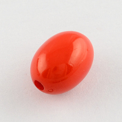 Red Opaque Acrylic Beads, Oval, Red, 12x9mm, Hole: 2mm, about 820pcs/500g