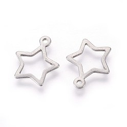 Stainless Steel Color 304 Stainless Steel Open Pendants,, Star, Stainless Steel Color, 13x11x0.8mm, Hole: 1mm
