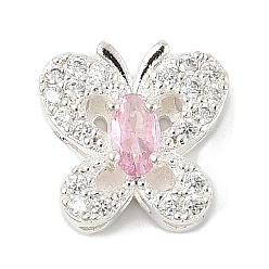 Бледно-Розовый Латунные микро проложить кубического циркония бусы, бабочка, без свинца и без кадмия, долговечный, розовый жемчуг, 11.5x11.5x6 мм, отверстие : 1.6 мм