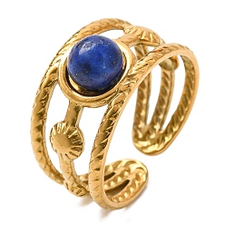Ляпис-Лазурь Круглые натуральные кольца из лазурита, золотистый тон 304 многослойные манжеты из нержавеющей стали для женщин, 10 мм, внутренний диаметр: регулируемый