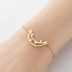 Moon Titanium Steel Link Chain Bracelet for Wemon, Golden, Moon, 1-3/8x7/8 inch(3.5x2.1cm)