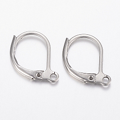 Stainless Steel Color 304 Stainless Steel Leverback Earring Findings, with Loop, Stainless Steel Color, 15x10x1.5mm, Hole: 1.2mm, Pin: 1x0.8mm