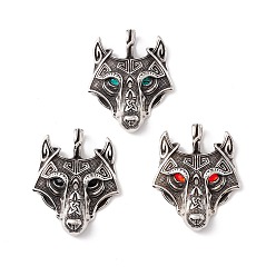 Mixed Color 304 Stainless Steel Pendants, with Rhinestone Eyes, Wolf, Mixed Color, 49x39x7mm, Hole: 5.5X9.5mm