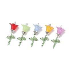 (52) Непрозрачная лаванда Подвеска из акрила и стекла, с 304 фурнитурой из нержавеющей стали, цветок, разноцветные, 45.5x18x17.5 мм, отверстие : 2 мм, 5 шт / комплект