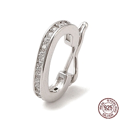 Real Platinum Plated Rhodium Plated 925 Sterling Silver Twister Clasps, with Clear Cubic Zirconia, Oval, with 925 Stamp, Real Platinum Plated, 12x9x2mm, Inner Diameter: 6x8.5mm