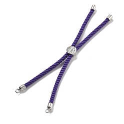 Индиго Серебряные браслеты из витого нейлонового шнура, Изготовление браслета из звеньев для подвески-коннектора, с долговечным платиновым латунным наконечником шнура и сплавом «древо жизни», индиговые, 8-3/4~8-7/8 дюйм (22.2~22.6 см), отверстие : 2 мм