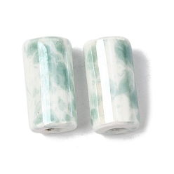 Темный Морско-зеленый Фарфоровые бусины ручной работы, пастельный фарфор, колонка, темно-зеленый, 17~17.5x9~9.5 мм, отверстие : 2~2.5 мм