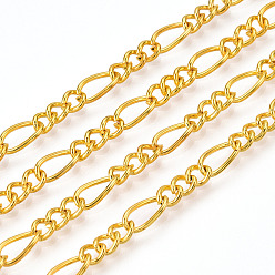 Золотой Железо Figaro цепи мать-сын цепи, несварные, с катушкой, Мать ссылке: 0.8x3.5x7 mm, Сын ссылке: 0.8x3x4.2 mm, около 328.08 футов (100 м) / рулон
