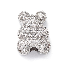 Clear Brass Micro Pave Cubic Zirconia Beads, Platinum Plated, Bear, Clear, 16x12x6mm, Hole: 2.5mm