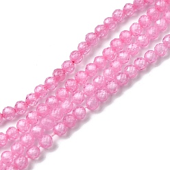 Бледно-Розовый Бусы из циркония, граненые, круглые, розовый жемчуг, 3 мм, отверстие : 0.5 мм, около 132 шт / нитка, 14.57~14.76 дюйм (37~37.5 см)