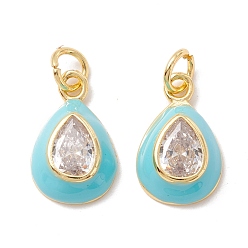 Средний Бирюзовый Латунные микропроволочные кубические циркониевые подвески из эмали, с целью перехода в кольце, долговечный, слеза, средне бирюзовый, 15x9.5x4 мм, Перейти кольцо: 5.2x0.8 мм, внутренний диаметр: 3.6 мм