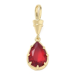 Rouge Pendentifs en laiton zircon cubique pavé, charmes de larme, charmes de pierre unique, plaqué longue durée, crémaillère plaquage, sans plomb et sans cadmium, réel 18 k plaqué or, rouge, 36mm, Trou: 8x5mm