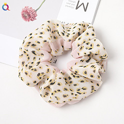 C218 Chiffon Leopard Print - Beige Floral Fabric Hair Scrunchie for Ponytail - Charming and Elegant Accessory