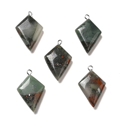 Bloodstone Natural African Bloodstone Pendants, Kite Charms, with Stainless Steel Color Tone Stainless Steel Loops, 28x18x6~7mm, Hole: 2mm
