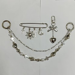Платина 3шт 3 стили сердце солнце крест пластик и сплав звенья сумка декоративные цепи и брошь, с поворотными застежками сплава, платина, 56~322 мм, 1 шт / стиль