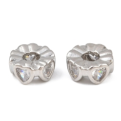 Платина Латунные микропаве из прозрачного кубического циркония, круглые с сердцем, стойки покрытие, долговечный, без свинца и без кадмия, платина, 8x4 мм, отверстие : 3 мм