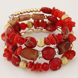 Red_110603194 Boho Multi-layered Stone and Shell Beaded Wrap Bracelet for Women
