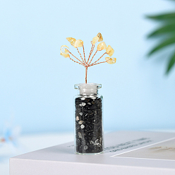 Obsidian Natural Obsidian & Citrine Wishing Bottle Display Decoration, with Brass Wire, for Home Desk Decorations, Tree of Life, 22x50mm