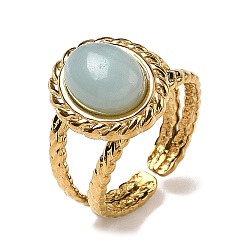 Flower Amazonite 304 Кольца-манжеты овальной формы из нержавеющей стали с натуральным цветочным амазонитом., ионное покрытие (ip), золотые, размер США 6 1/2 (16.9 мм)