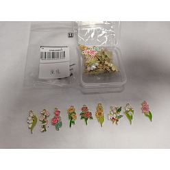 (52) Непрозрачная лаванда 45 шт 9 стили подвески из сплава эмали, цветочный шарм, золотые, разноцветные, 28.5~34.5x13~11.5x1.5 мм, отверстие : 2 мм, 5 шт / стиль