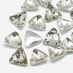 Crystal Pointed Back Glass Rhinestone Cabochons, Back Plated, Faceted, Triangle, Crystal, 13x14x4.5mm
