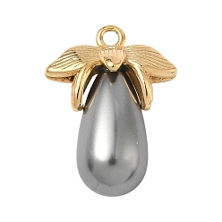 Серый 304 подвески из нержавеющей стали, слезинки, с пластмассовой жемчужиной abs, реальный 18 k позолоченный, вакуумное покрытие pvd, серые, 24x18x10 мм, отверстие : 2 мм
